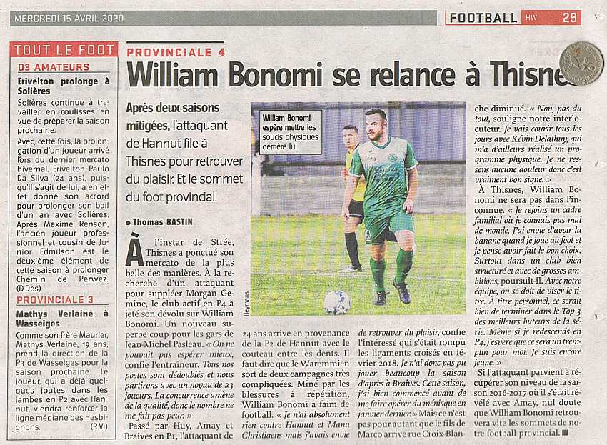 William Bonomi se relance à Thisnes